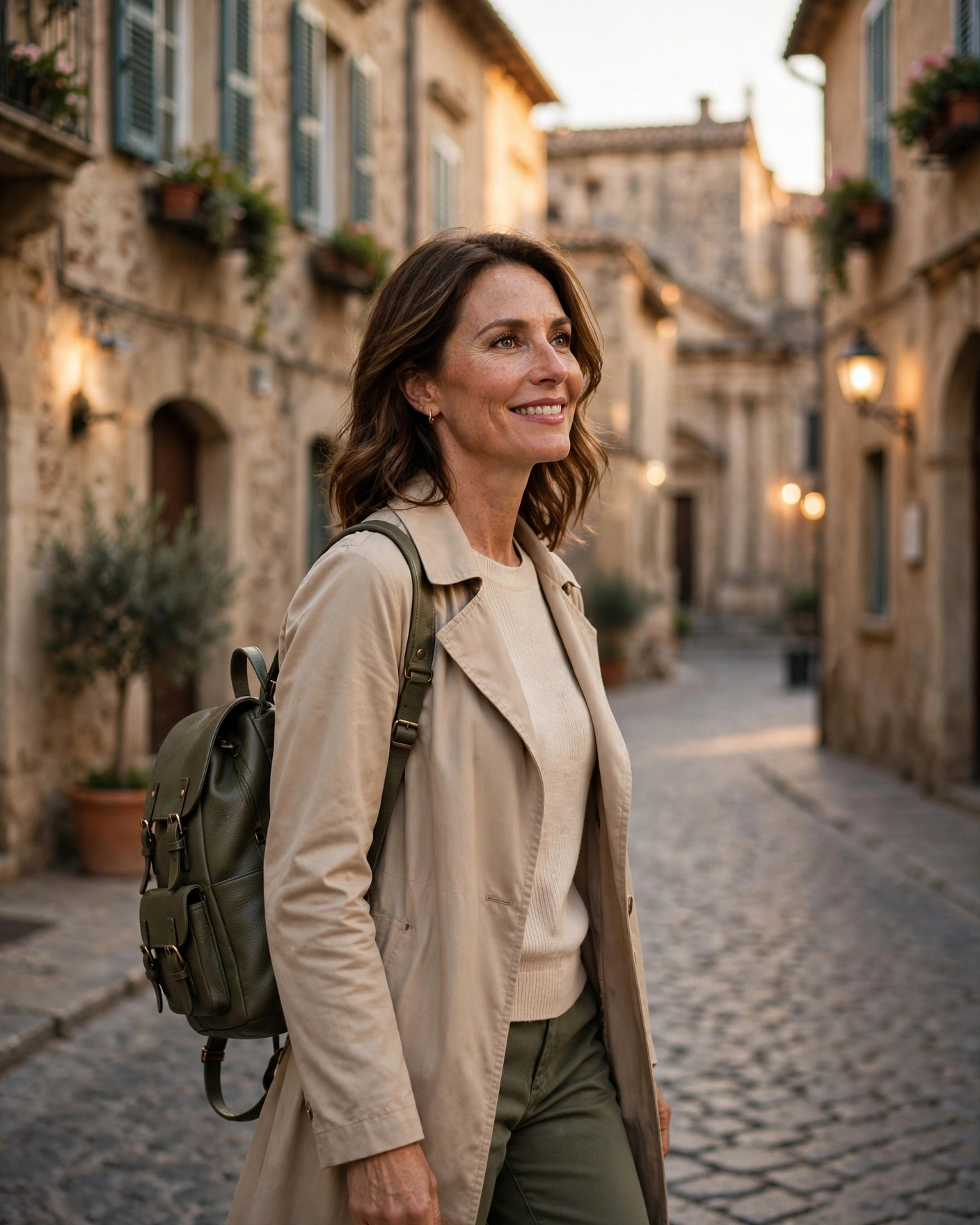 Mujer viajando sola por Europa con actitud segura y relajada